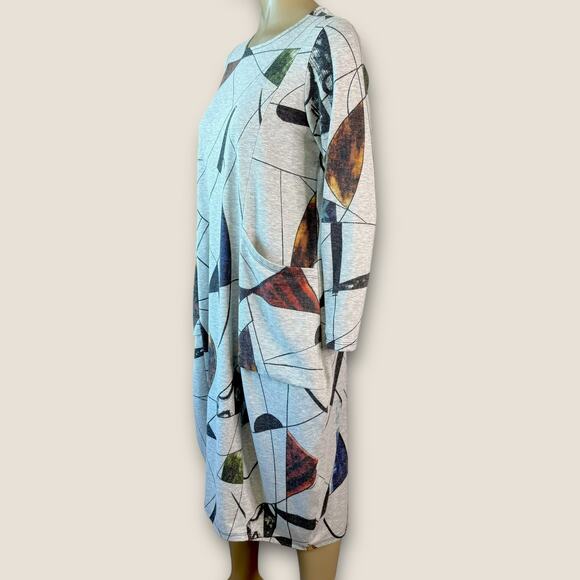 Jess & Jane Long Sleeve Abstract Fleece Lounge T Shirt Tunic Dress Size M Gray - Picture 3 of 13